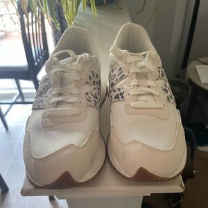 New Balance White and Black Leopard Print Sneakers
